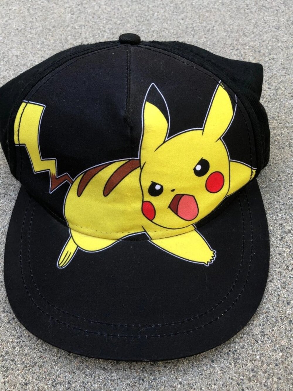 Vintage POKEMON Pikachu Snapback Hat Youth Kids Black Adjustable Cap